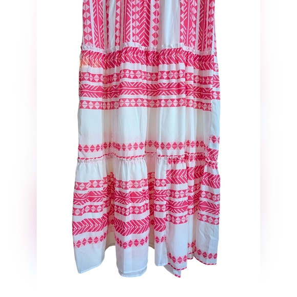 🌸 Collection by Cezele Pink & White Geo Print Tiered Midi Dress - Size Small - Picture 5 of 7